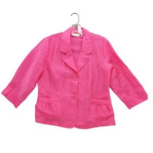 Chico's Women's Pink Linen Blend 3/4 Sleeve Button‎ Front Blazer Jacket